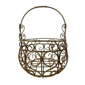 Brass Wire Basket Planter Ornate Scrollwork Decorative Basket W Handle, Vintage
